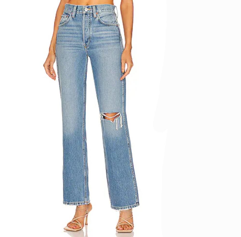 NWT RE/DONE 90s High Rise Loose Jeans Worn Heather Blue Rigid Denim 27